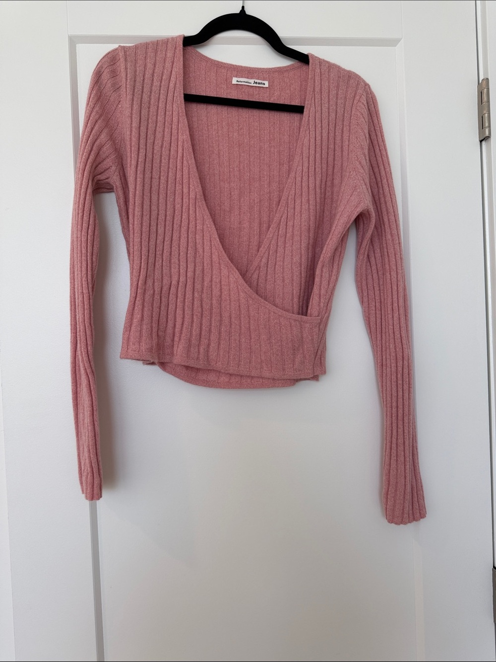 Reformation Pink Ribbed Wrap Sweater